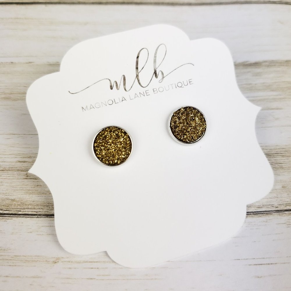 Druzy Stud Earrings - Gold on Silver